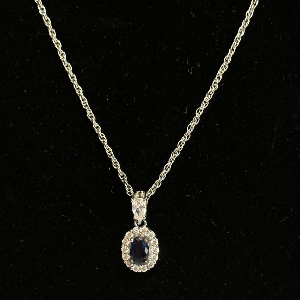 Stauer 20" Pendant Necklace Womens Blue 925 Sterling Silver Halo w/Box